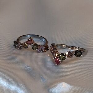 P29. Gemstone 925 Sterling Silver Chevron V Stackable Ring Set size7, 90s Y2k